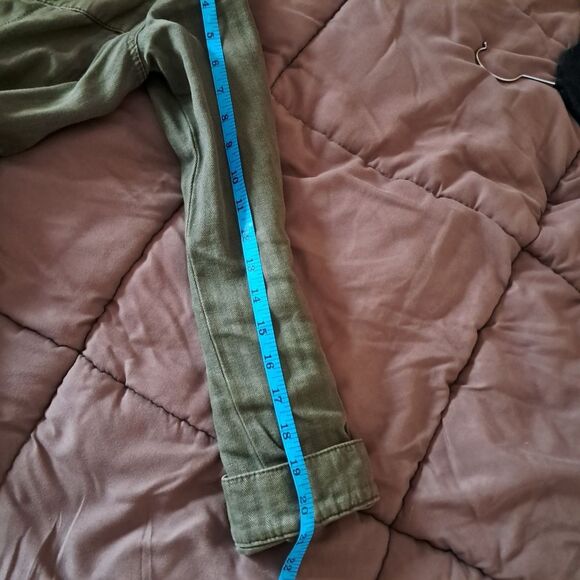 Free People Drawcord Waist Slouchy Jacket Med Olive Green Fleece Interior Hood - Picture 9 of 10